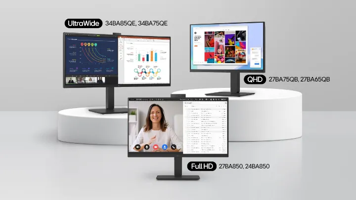 شاشات الكمبيوتر UltraWide وQHD وFullHD على منصات.